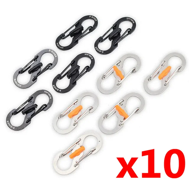 10Pcs Outdoor Camping Carabiner 8 Shaped S Buckle with Lock Mini Keychain Hook Anti-Theft Backpack Buckle Key-Lock Tool 1