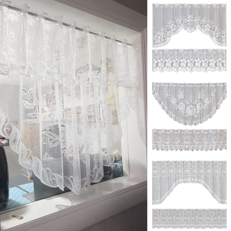 

European White Translucent Curtain for Kitchen Warp Knitted Curtains Tulle Lace Sheer Jacquard Bedroom Curtains