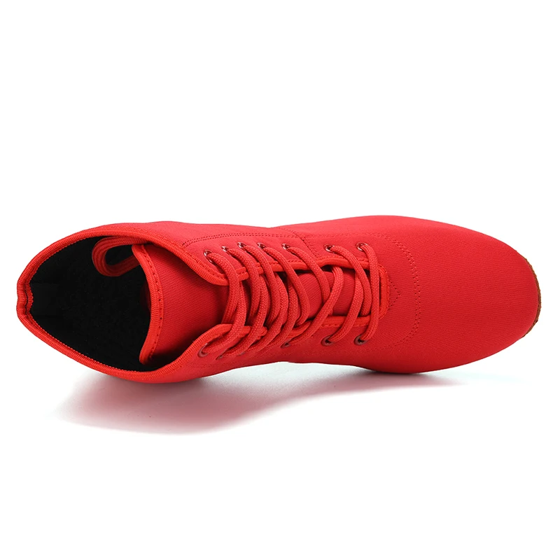 Women's Ballroom Dancing Shoes Stretch Fabric High-Top Latin Dance Shoes for Girl Black Red 3.5/5 CM Heel  Suede and Rubber Sole