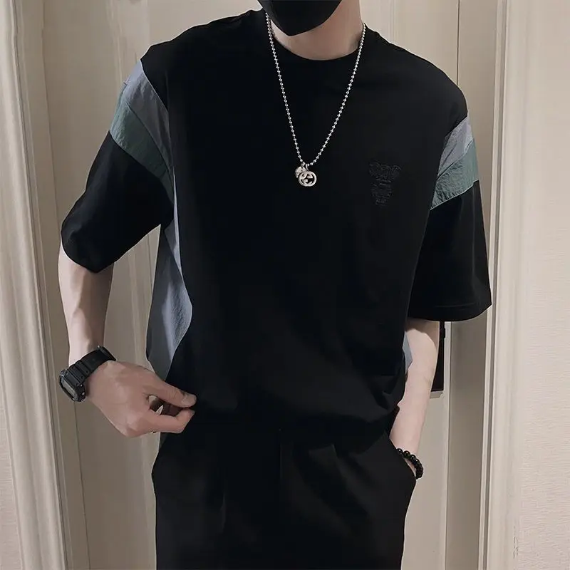 

Fashion O-Neck Spliced Loose T-Shirt Men's Clothing 2023 Summer New Oversized Casual Pullovers Tops All-match Tee Shirt