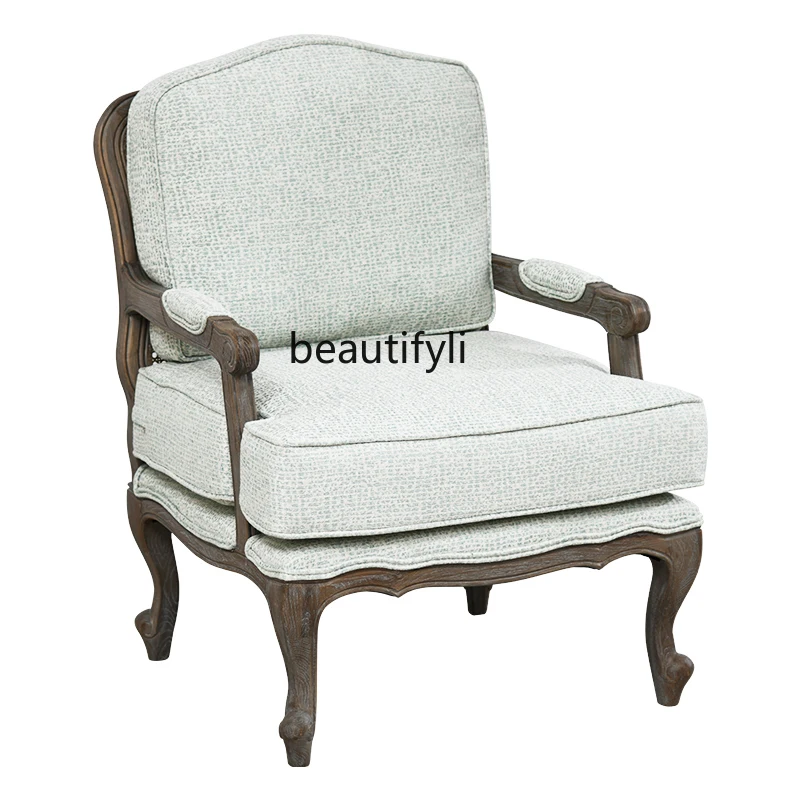 

CXH Country Style Rattan Soft Cloth Sofa Solid Wood Vintage Couch
