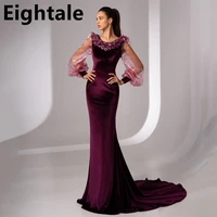 eightale purple velvet evening dresses mermaid long puff sleeve formal women dress 2022 arabic prom gown vestidos de fiesta