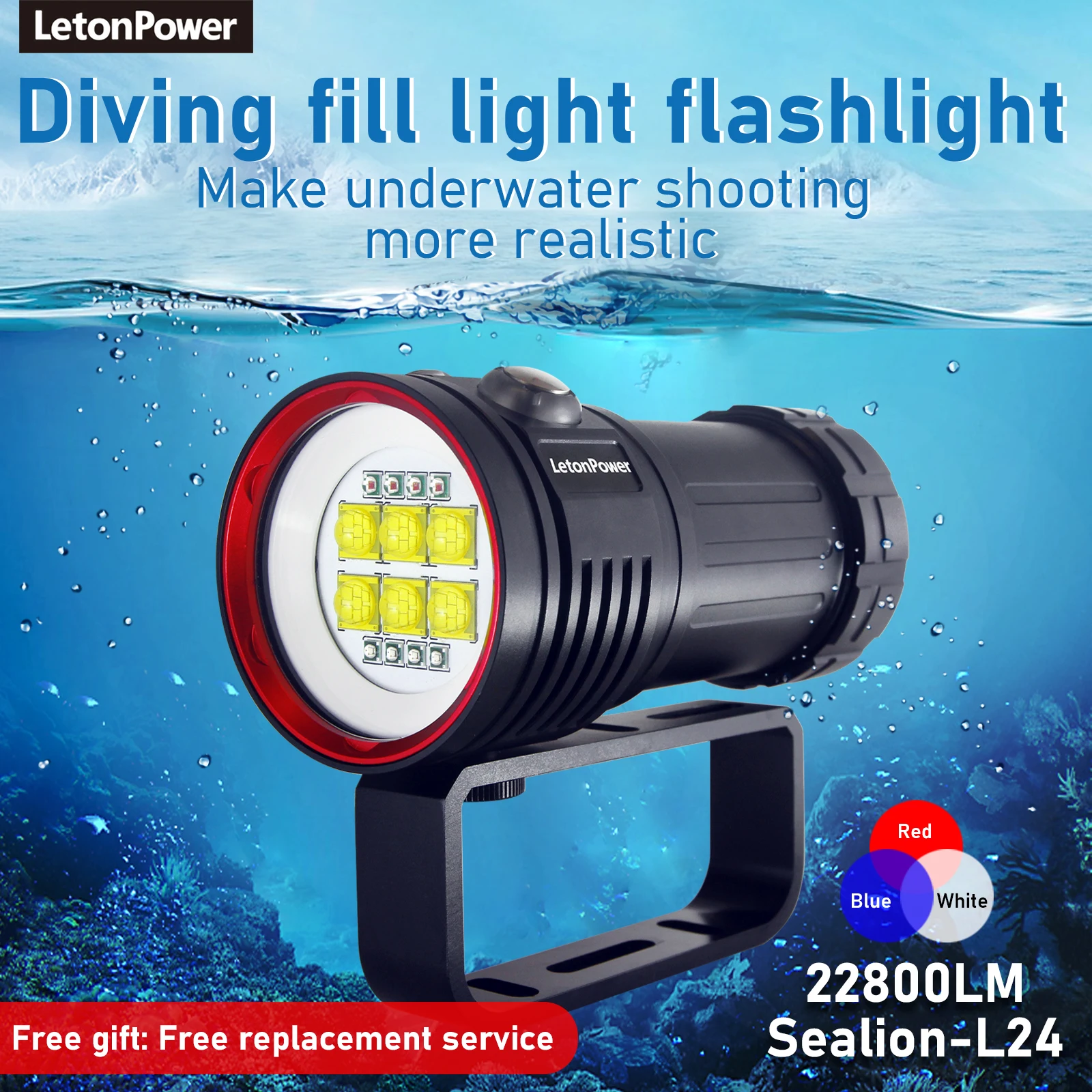 Professional Diving flashlight 100m Waterproof light 22800 lumen scuba Diving light type-C rechargeable underwater video light