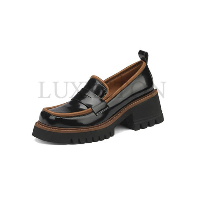

Patent Leather Women Summer Loafers Woman Chunky Platform Loafer Shoes Woman Mixed Colors Thick Heel Pumps for Women
