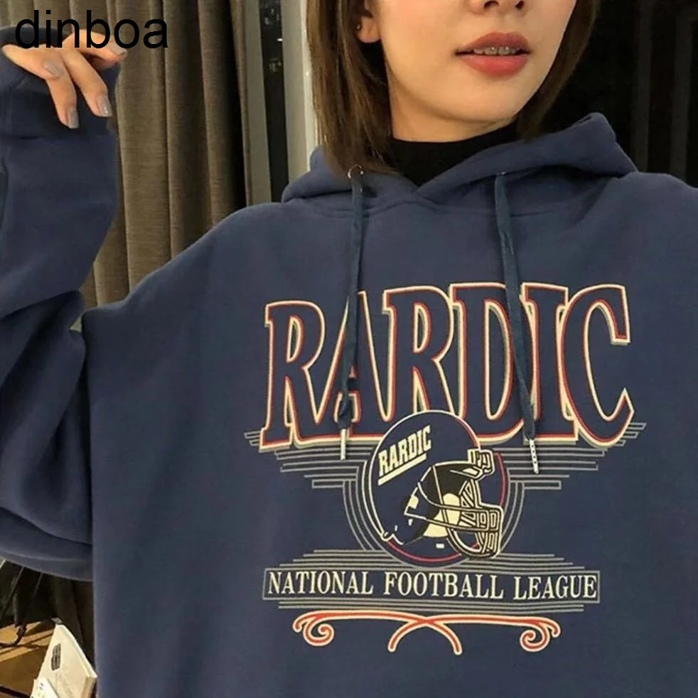 

Толстовка Dinboa- Plus бархатная с капюшоном Женская осенне-зимняя свободная уличная одежда Y2k в Корейском стиле женские Топы толстовка в стиле Х...