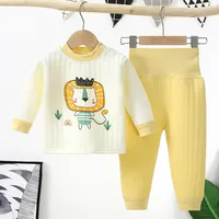 children clothing set baby boy girls cotton high waist belly protection 2 piece clothes pijamas kids pajamas animal infantiles