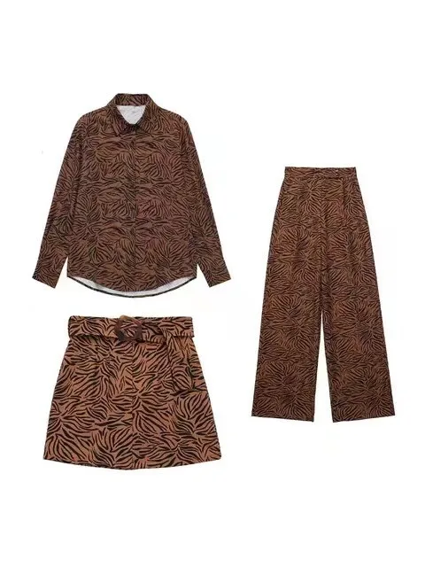 

Женский летний комплект из двух предметов, блузка в полоску и юбка с отложным воротником, Топ с длинным рукавом, юбка с высокой талией и пояс...