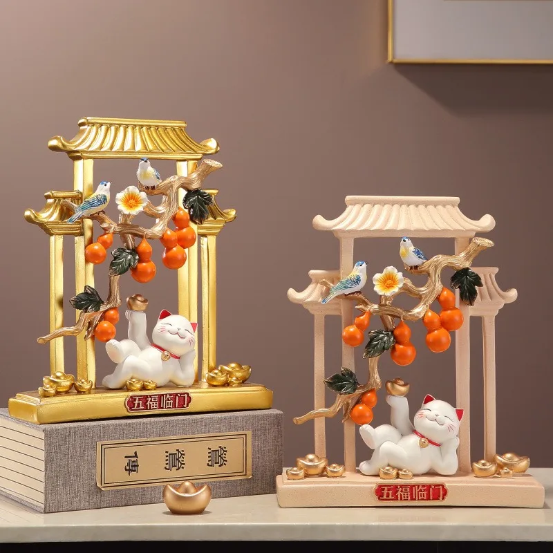 Фото Декоративная фигурка удачливого кота Wufu Linmen, китайский элитный подарок для гостиной, винного шкафа, офиса, на новоселье или открытие бизнеса. №1