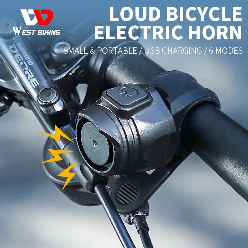 

West biking electric bicycle bell usb rechargeable 80db safety warning horn mtb road bike handlebar ring cycling accessories