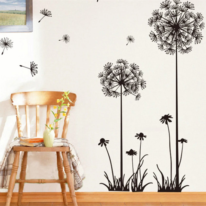 

Hot Black Dandelion Wall Stickers Sitting Room Bedroom Household Adornment Creative Decor Decals Mural Art Poster On The Wall