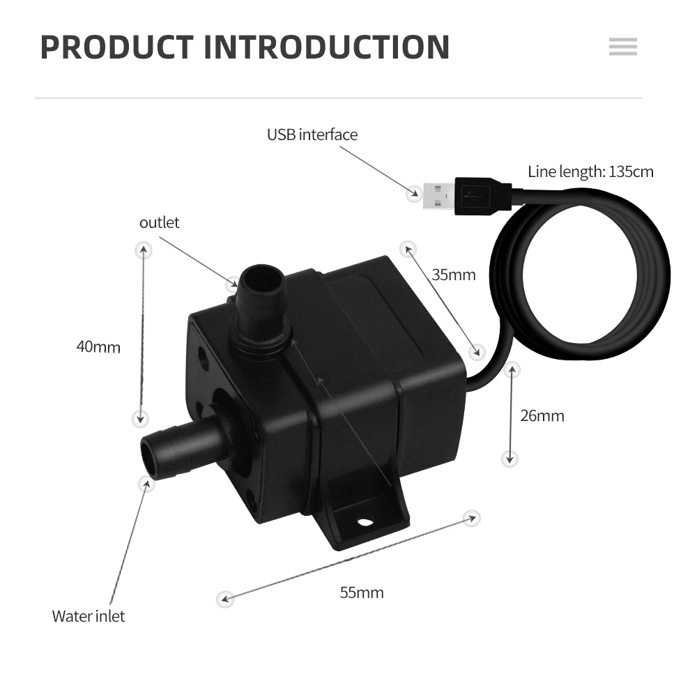 

Micro Submersible Water Pump DC 5V USB Ultra-quiet Brushless Pump Fountain Aquarium Circulating Aquarium Filter