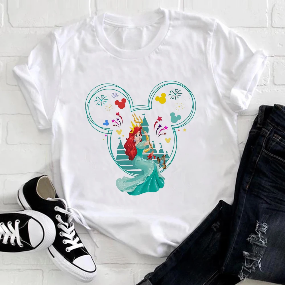 Disney-Économie Disney Cartoon pour femmes сорочки Harajuku сорочка Princesse Sirène футболки Y-tureMouse vêtements