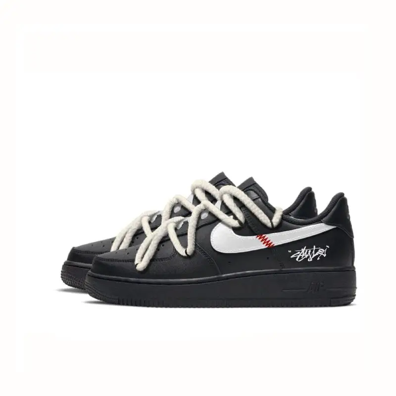【Настроить】Nike Air Force 1 Обувь для скейтбординга Унисекс Низкие черные/белые