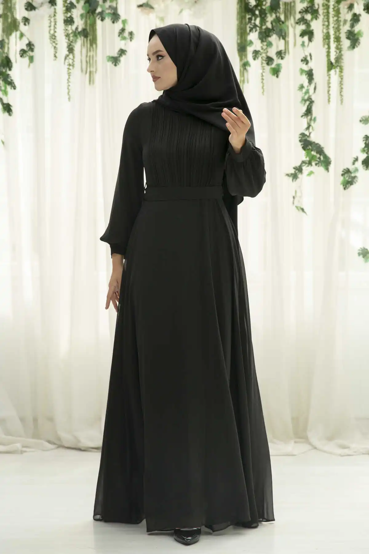 Драпировки шифоновое хиджаб вечернее платье черное зимнее осеннее 2021 Стандартный головной платок исламский Турция