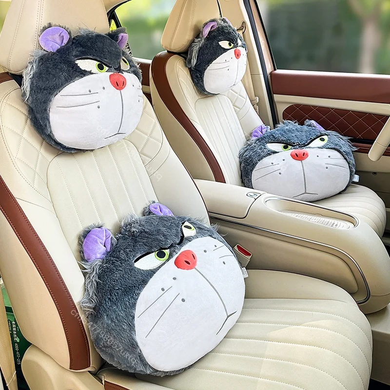 Фото Подголовник Disney Lucifer Cat, подушка для спины для автомобильного сиденья, чехол для ремня безопасности, обнимающаяся подушка, чучело животного, серый кот, плюшевые подарки №1