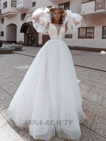 anna princess fancy wedding dresses tulle v neck lace up appliques vestidos de novia brautmode custom made