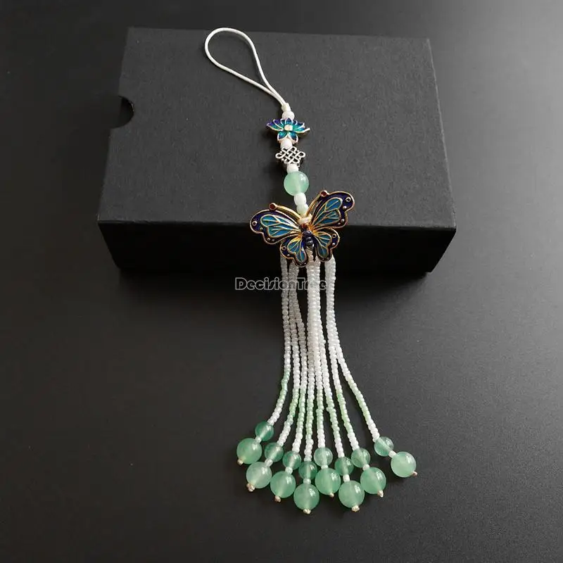 

2023 Retro chinese national style tassel handmade beaded butterfly cheongsam qipao pendant Hanfu accessory female daily pendant