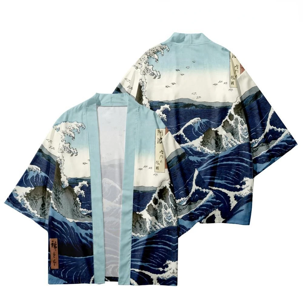 

Fashion Waves Print Traditional Kimono Japanese Women Men Streetwear Beach Cardigan Yukata Casual Cosplay Haori Shirts