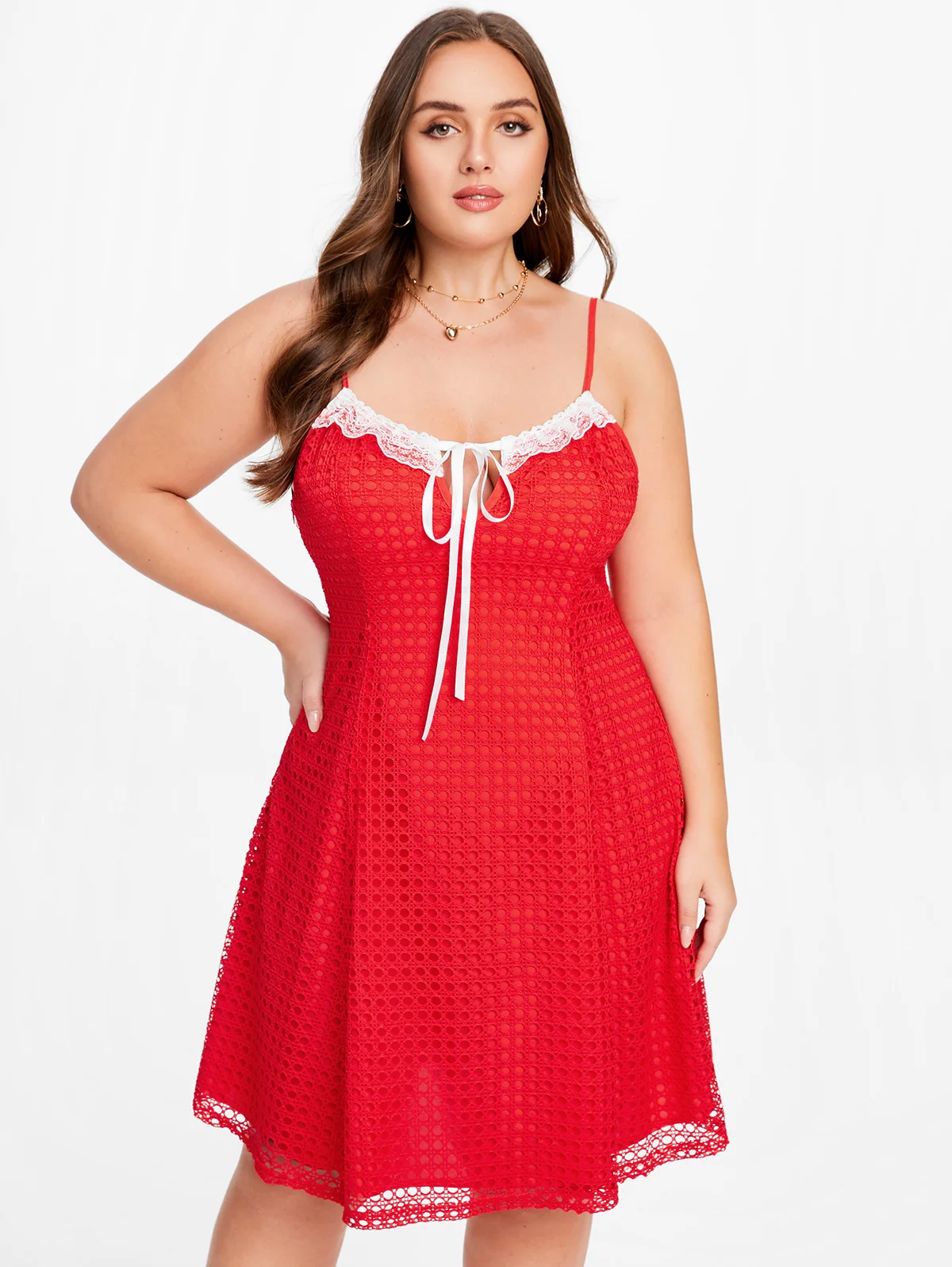 

Красное элегантное Сетчатое платье ROSEGAL с кружевной отделкой, многослойное платье для рождественской вечеринки, платья, летнее платье на бр...