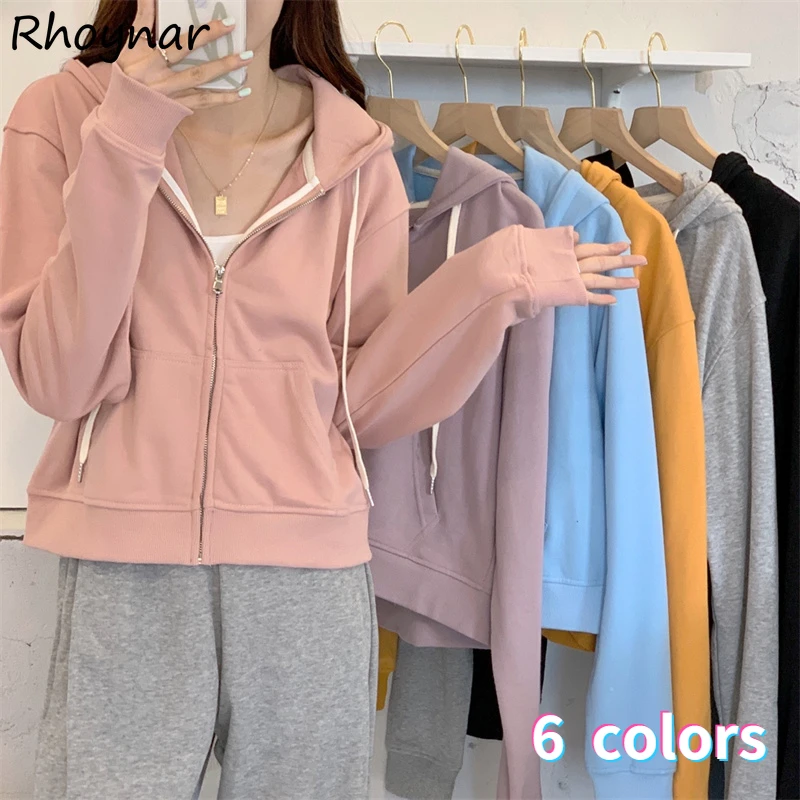 

6 Colors Hoodies Women Loose Spring Korean Style Pocket Fashion Basic Simple All-match Casual New Arrival Zip-up Hot Sale Trendy
