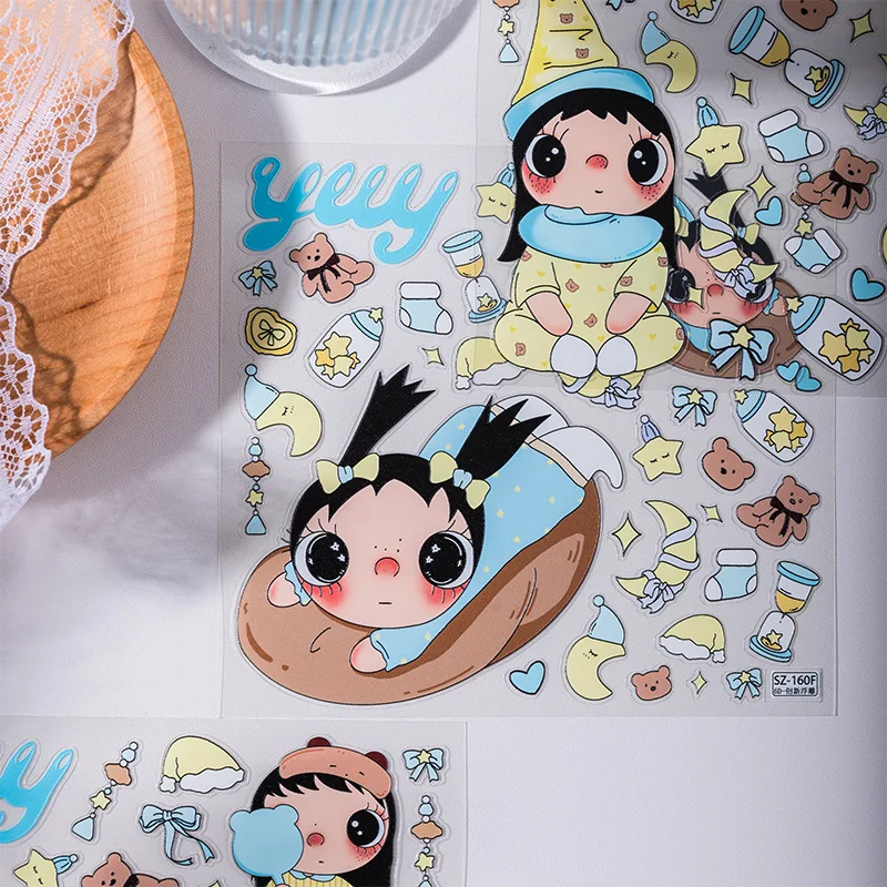 Фото Наклейки Yuyu Flower Season Girl Blue Yuyu Relief Jelly, водонепроницаемые 3D DIY стикеры для рабочего стола, кружек, планшетов, украшения, подарок №3