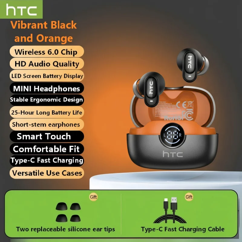 Фото Bluetooth-наушники HTC NE79, спортивные игровые беспроводные наушники с длительным временем автономной работы, комфортные беспроводные наушники, премиум-качество звука, мягкие наушники-вкладыши №4