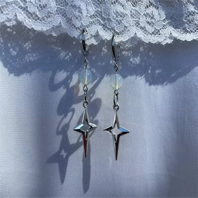 

Opal polaris star silver earrings | grunge jewelry • grunge earrings • y2k • goth trendy edgy alt star cottage fairy punk dangle