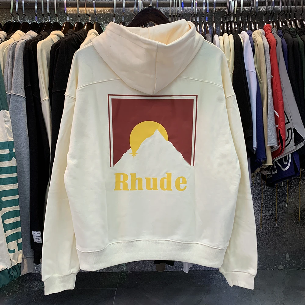 

New Sunset Print Rhude Hoodie Men Women High Quality Rhude Pullover Sweatshirts Casual Hooded