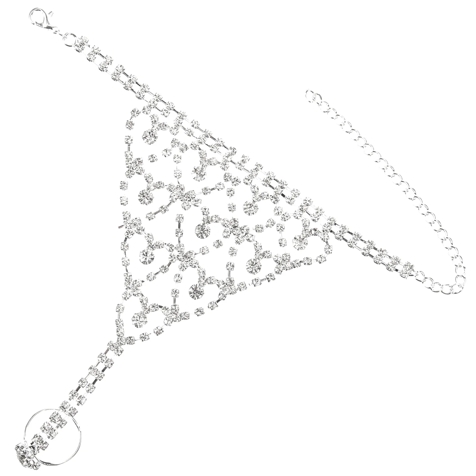 

Chain Link Hand Jewelry Silver Bracelets Women Rhinestone Finger Ring Rings Bangle Cuffs