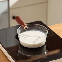 500680ml wooden handle glass milk pot gas stove induction cooke breakfast porridge coffee soup pot saucepan kitchen cookware