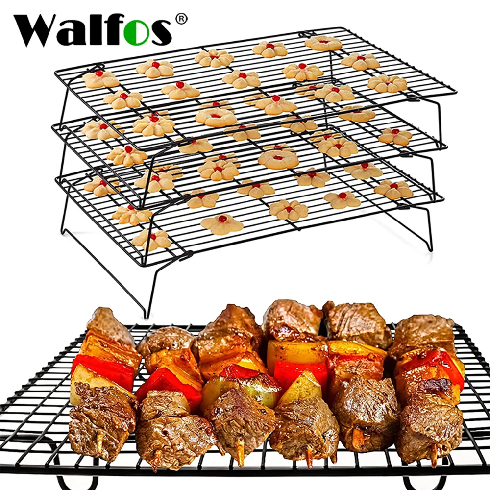 WALFOS paslanmaz çelik yapışmaz tel ızgara pişirme tepsisi kek soğutma rafı fırın mutfak Pizza ekmek barbekü çerez bisküvi tutucu