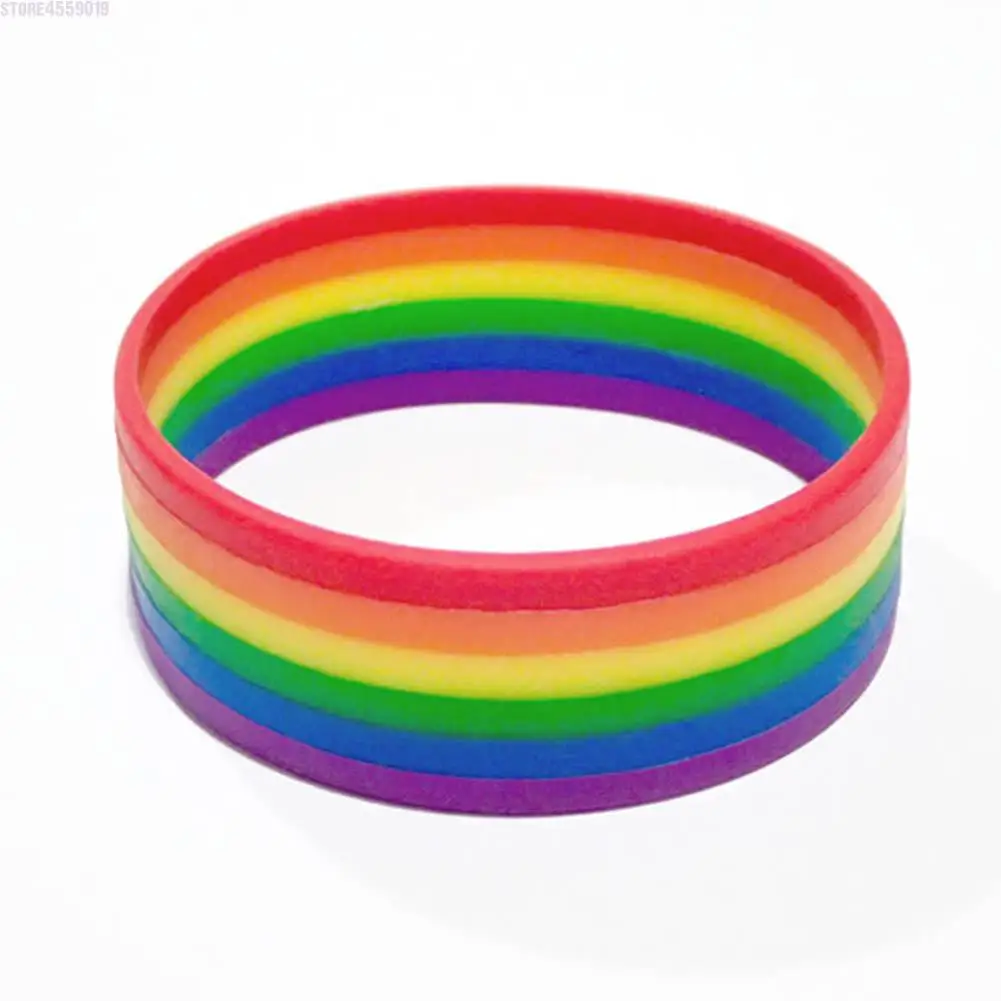 

50pcs Wholesale Six Color Lesbian Gay Pride Rainbow Colorful Wristband Silcon Adult Bracelet Popular Jewelry Lover's Gifts