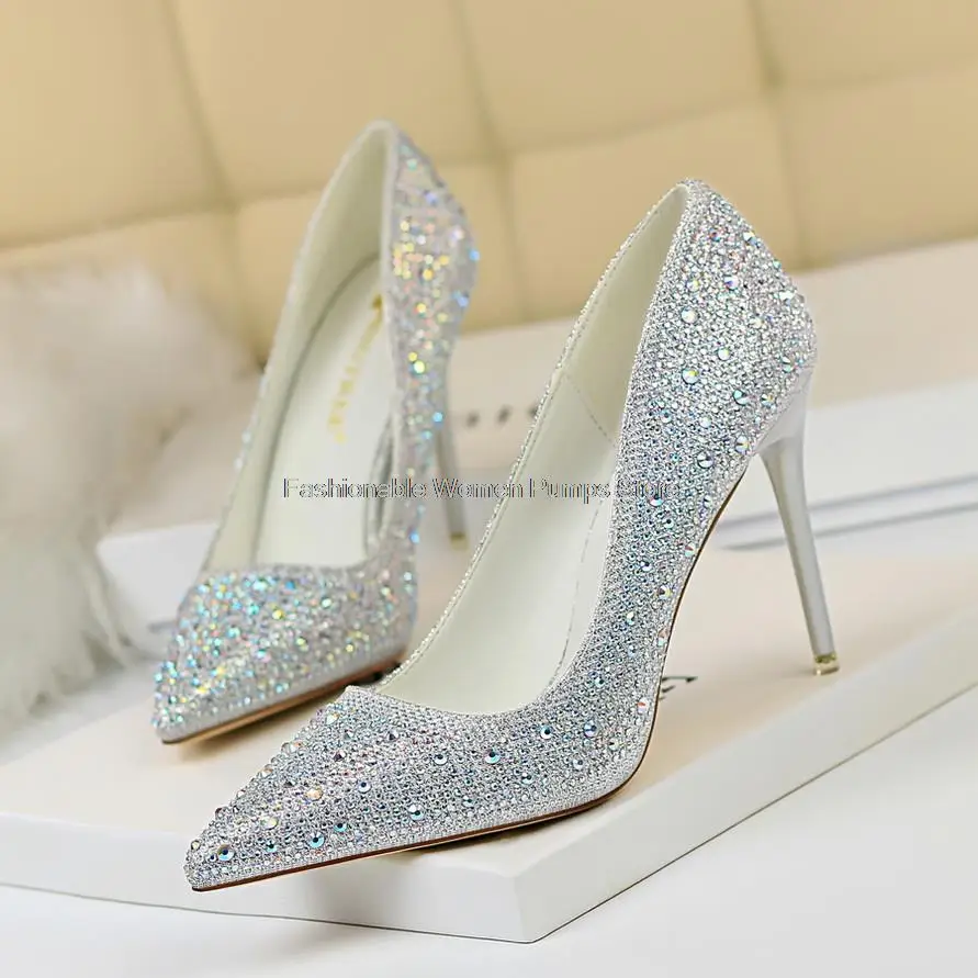 

Bigtree Sequined Women Pumps Heeled Party Shoes Bling High Heels Stilettos Rhinestone Women's Wedding Shoes Pointed Toe Shoes