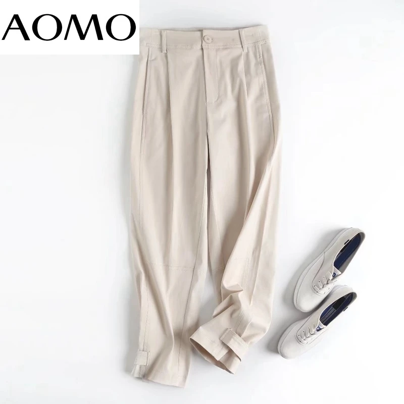 

AOMO 2021 Autumn Winter Women Cotton Suit Pants Trousers Pockets Office Lady Elegant Pants Pantalon 4C228A