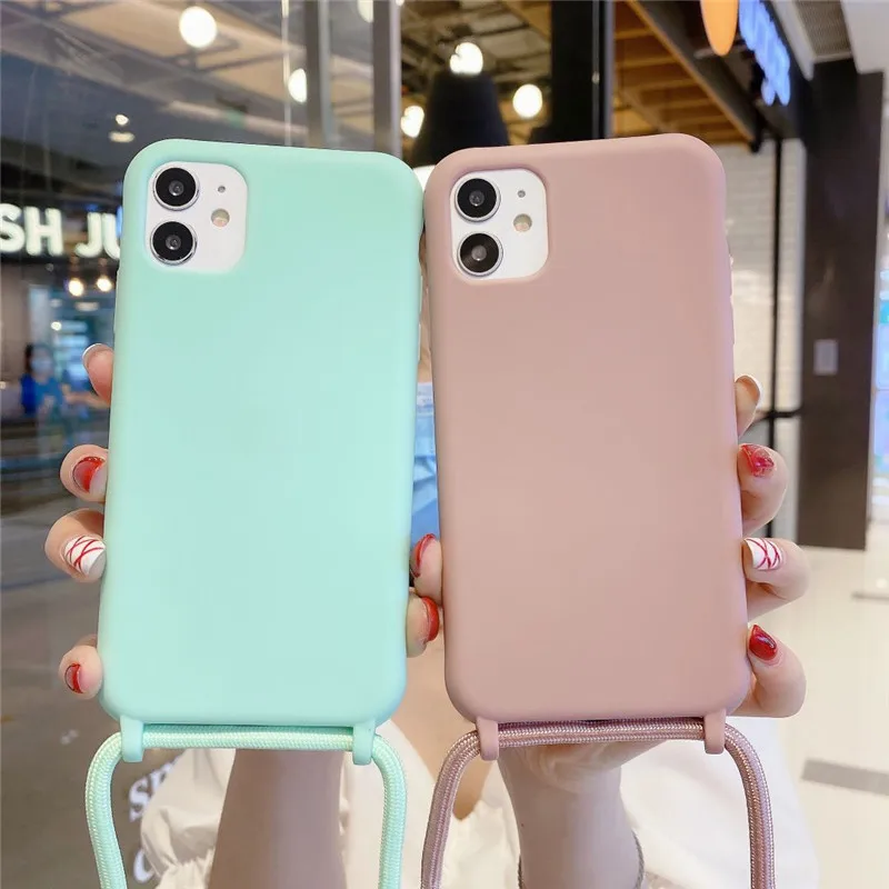 

Liquid silicone Necklace Phone Case For iPhone 12 Pro 11 Pro XS MAX X XR 6 7 8 Plus SE 2020 Lanyard Crossbody Cord Rope Cover