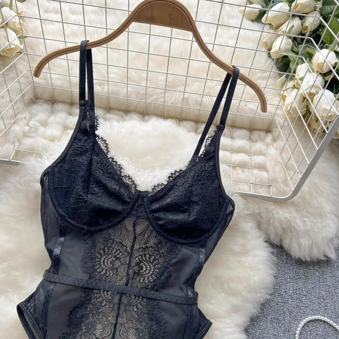 Hotsweet Элегантный шикарный кружевной комбинезон без рукавов с v-образным вырезом и