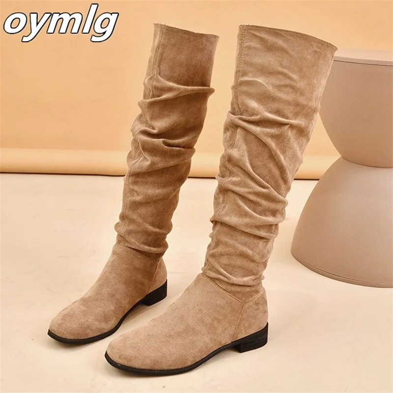 2022new piledui boots women's autumn winter solid color thick mid-heel sleeve and knee high boots manufacturers womens boots