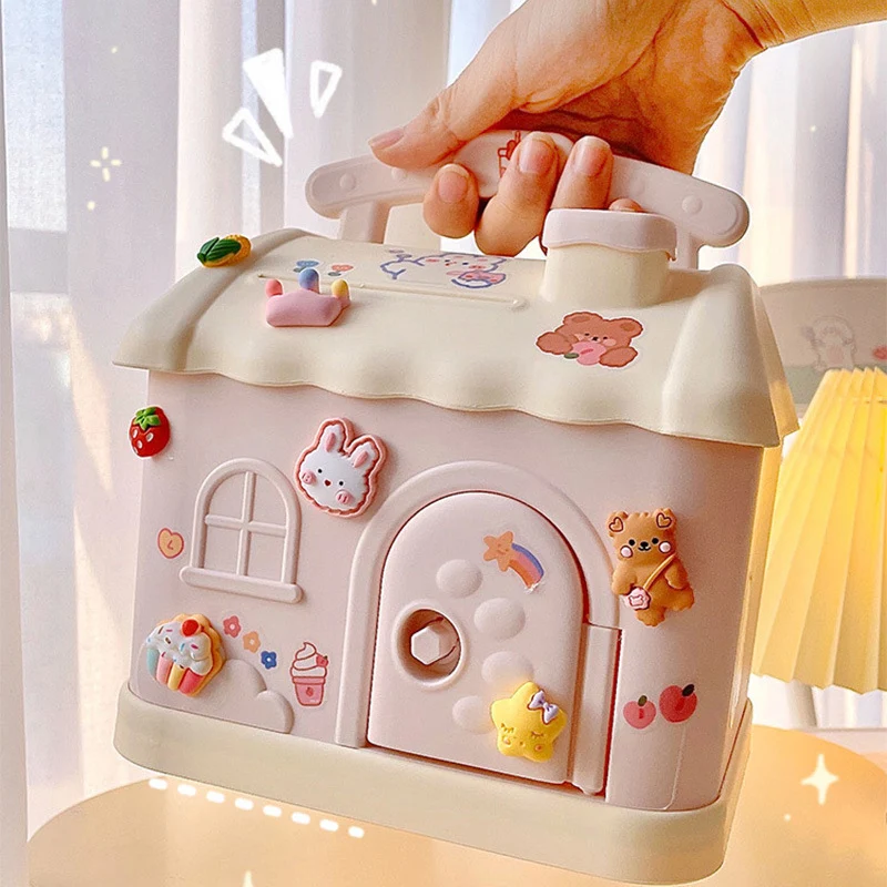 

Милый маленький домик, копилка может сэкономить монеты и купюры с замком, подарок для детей, искусственная игрушка кассовый аппарат