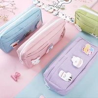 kawaii solid color badge pencil case pen box fabric storage bag stationery offices supplies for student children teacher gift