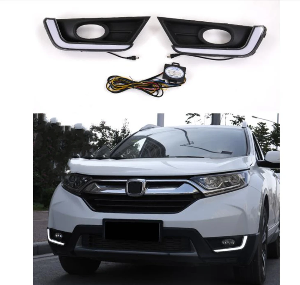 

LED Daytime Running Fog Light For Honda CR-V CRV 2017.5- 2018 Turn Signal Bulb Bicolor Front Bumper Air Vent Driving Day Lamp