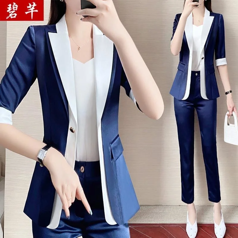 2022 Woman Blazer Coat Female Purple High Sense Fake Two Piece Fashion Temperament Professional Suit Summer Clothes For Ukraine