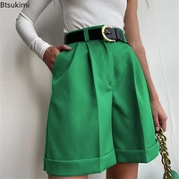 2022summer shorts women green high waist pocket zipper cotton casual womens shorts loose fashion shorts for woman candy colors