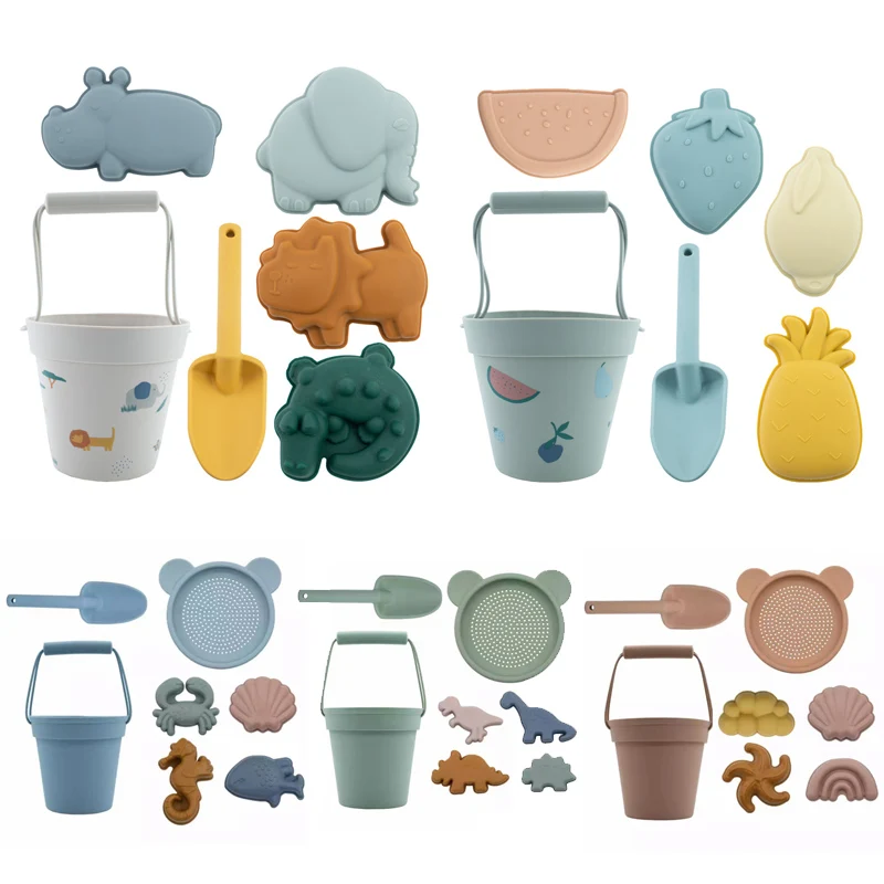 

6pcs Silicone Beach Toys Summer Sand Playset Kids Toys Animal Fruit Sandbox for Children Bucket Shovel Kettle Baby Toys Gift