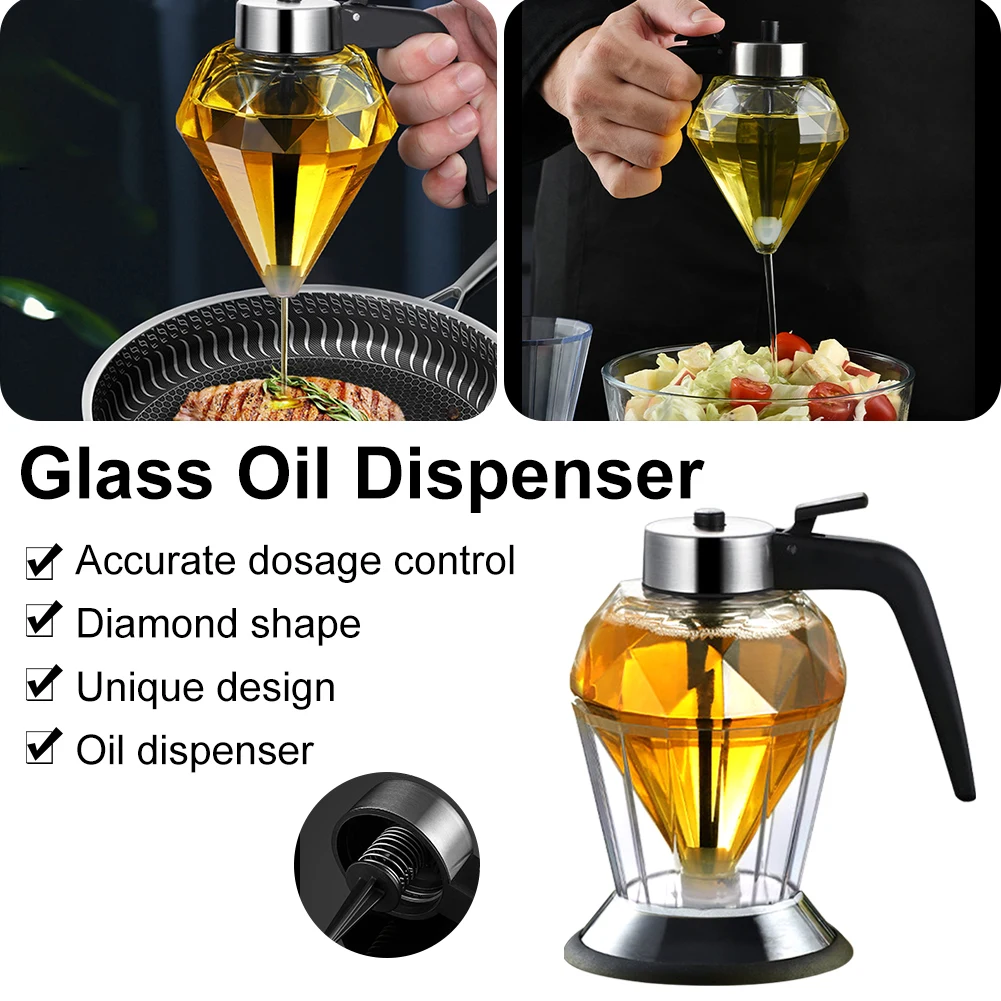 

200ml Glass Oil Dispenser No Drip Diamond Glass Olive Oil Can Glass Dispenser With Stand Oil Pot Storage Container Kitchen Tool