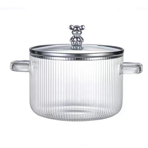Стеклянная кастрюля, прозрачная кастрюля для приготовления пищи, кастрюля для супа с двойными ручками, стеклянная кастрюля с крышкой