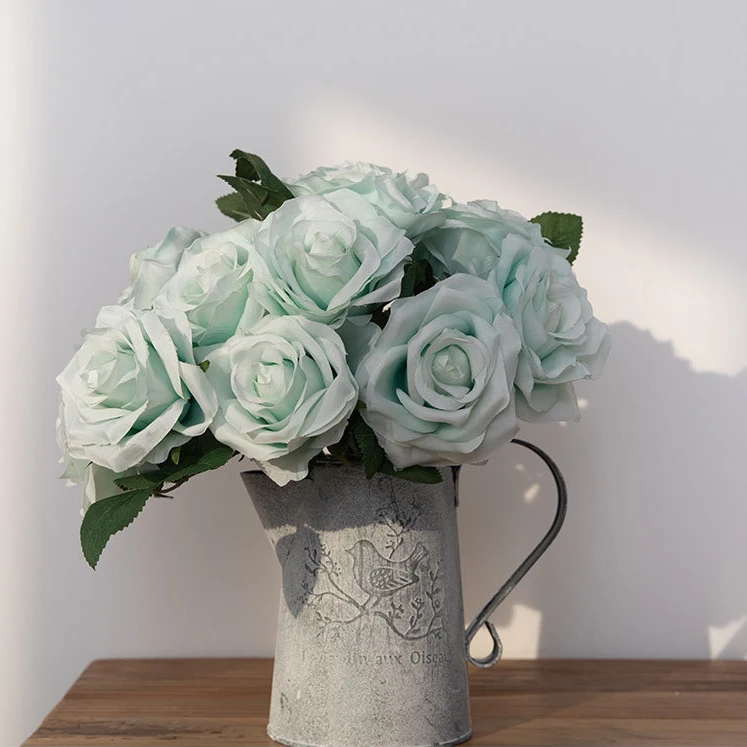 

27cm Light Blue Rose Artificial Flowers,Rose Bouquet with Single Stem, Bridal Wedding Party Arrangement Decoration Event Gift