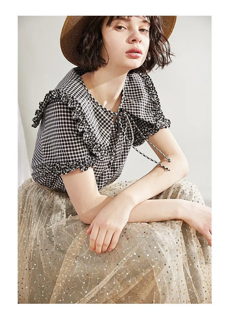 

Women Skirt New Summer Products Casual Solid Color Medium Length Skirt Elastic Waist Sequin Translucent Mesh Pleated Design
