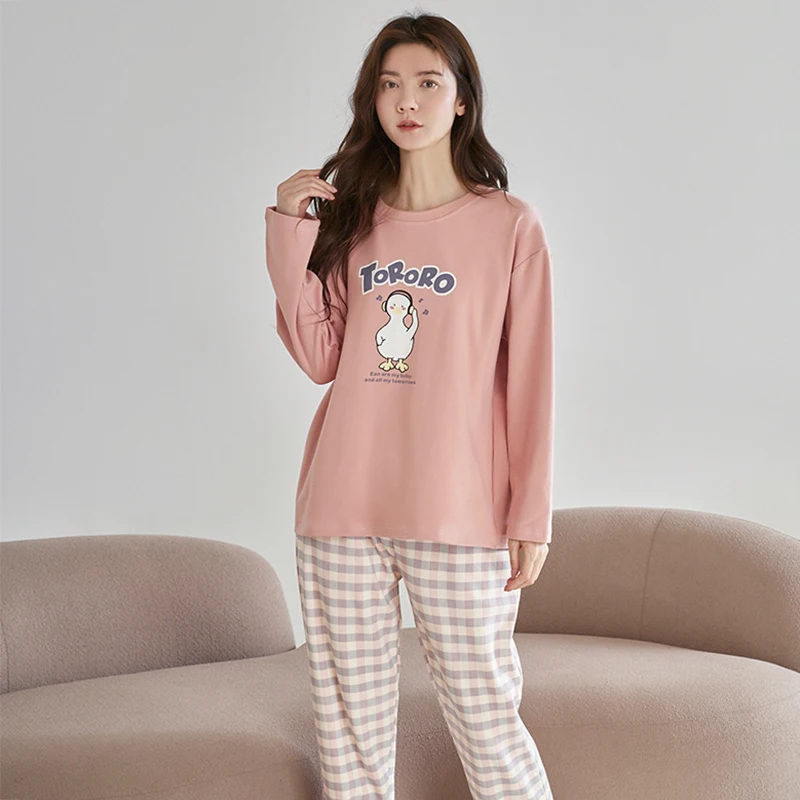 Высококачественные весенне-осенние пижамы из 100% хлопка женские повседневные