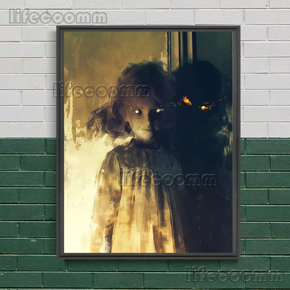 

Винтажная картина "Жуткая девушка и призрак"