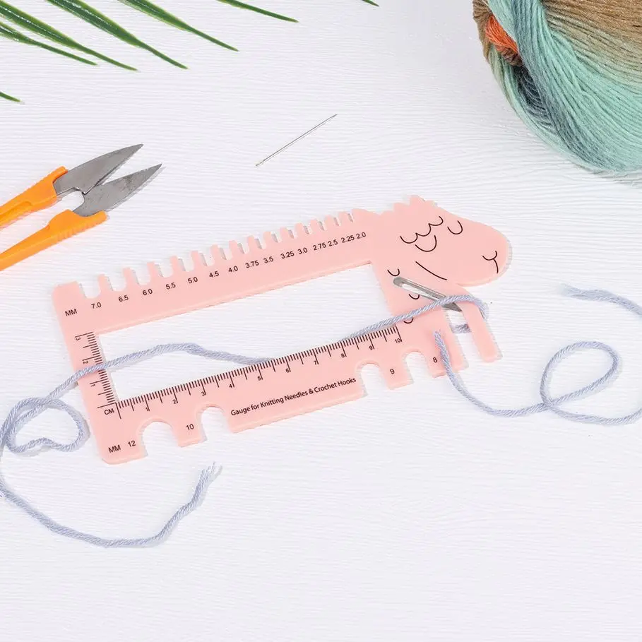 Овечья кожа с ножницами розовый фиолетовый цвет измеритель для вязальных спиц и